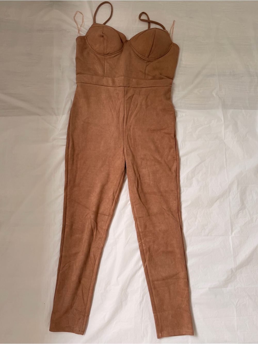 Haute Monde Brown Strapless Bustier Jumpsuit